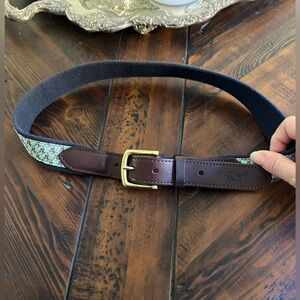 Vineyard Vines Holiday Anchor Leather & Canvas Club Belt 32